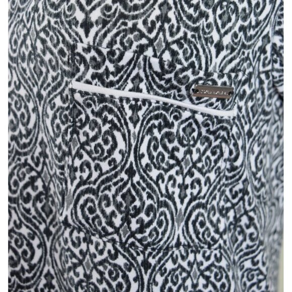 TAHARI NIGHTGOWN BLACK DAMASK PRINT V-NECK DRESS - Picture 3 of 6